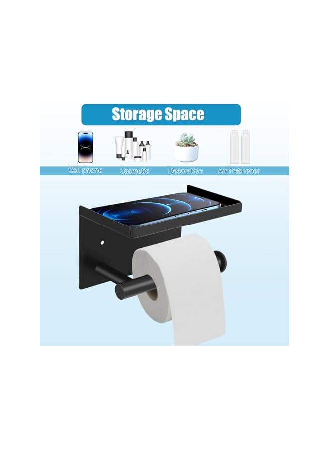 S-TOP Black Toilet Roll Holder, Stainless Steel Toilet Paper Holder with Shelf Self Adhesive Wall Mounted Paper Holder Bathroom Accessories (Black) - Image 3