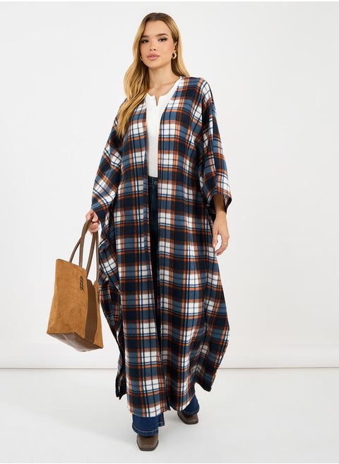 Checked Pattern Wool Like Winter Cape Abaya