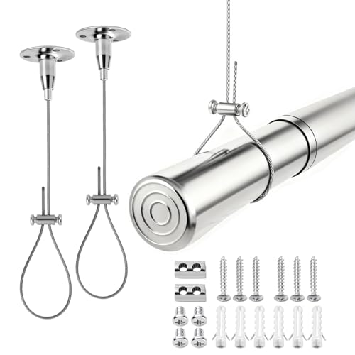 AYAYGD 2 Pack Ceiling Closet Rod Support, Adjustable 117" Stainless Steel Ceiling Mounted Curtain Rod Bracket, Ceiling Shower Curtain Rod Holders for Curved, L-Shaped, or Straight Shower Rods - Image 1