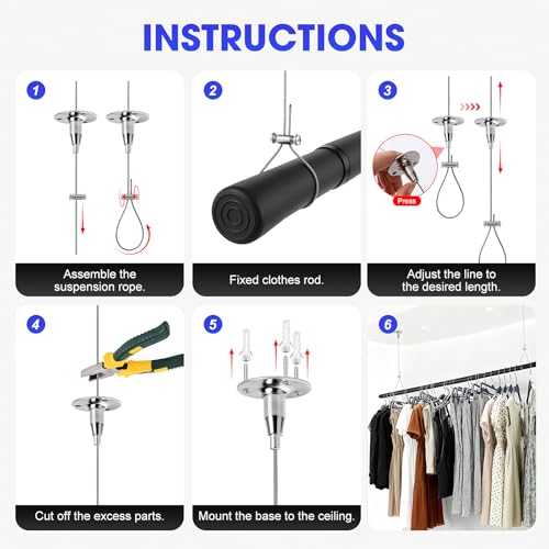 AYAYGD 2 Pack Ceiling Closet Rod Support, Adjustable 117" Stainless Steel Ceiling Mounted Curtain Rod Bracket, Ceiling Shower Curtain Rod Holders for Curved, L-Shaped, or Straight Shower Rods - Image 5