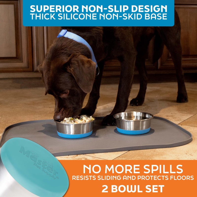 Master Pet Supply Stainless Steel Dog Bowls Set of 2 with Extra Thick Silicone Base - 2 Cup (16 oz) Aqua Sky, Non-Slip, Dishwasher Safe Metal Bowls, Pet Dog Food Bowl for Dogs, Cats, Anti Rust - Image 4