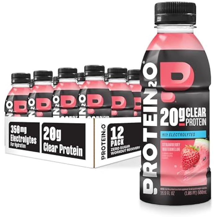 Protein2o Hydration Drink - 2-in-1 Liquid Clear Whey Protein Isolate and Electrolyte Drink - 20g Protein, Vitamins B5, B6 - Post-Workout Recovery - 16.9 Fl Oz - 12 Count Strawberry Watermelon - Image 1