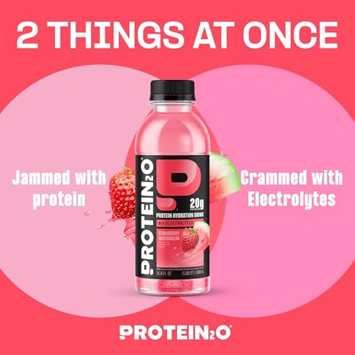 Protein2o Hydration Drink - 2-in-1 Liquid Clear Whey Protein Isolate and Electrolyte Drink - 20g Protein, Vitamins B5, B6 - Post-Workout Recovery - 16.9 Fl Oz - 12 Count Strawberry Watermelon - Image 2