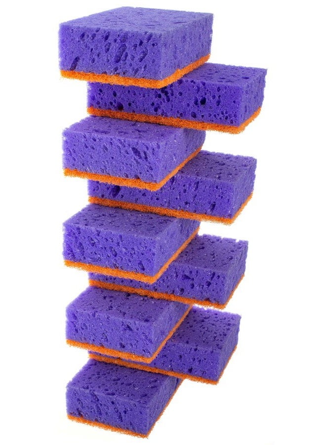 Okleen Purple and Orange Multi Use Scrub Sponges. Made in Europe. 9 Pack, 4.3x2.8x1.4 inches. Heavy Duty & Non Scratch Fiber. Odorless Durable Delicate, Easy Washable Violet Scrubber - Image 1