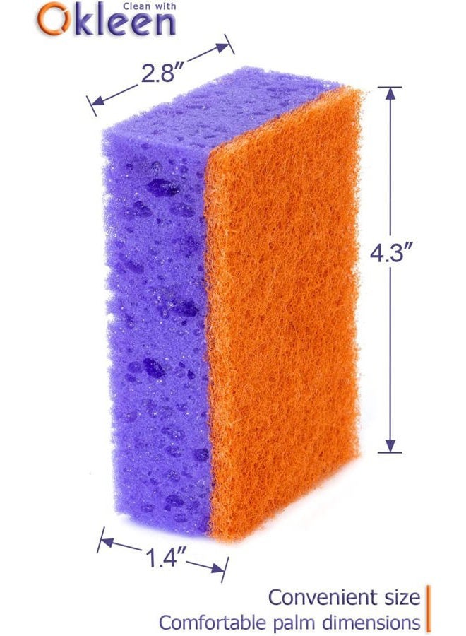 Okleen Purple and Orange Multi Use Scrub Sponges. Made in Europe. 9 Pack, 4.3x2.8x1.4 inches. Heavy Duty & Non Scratch Fiber. Odorless Durable Delicate, Easy Washable Violet Scrubber - Image 4