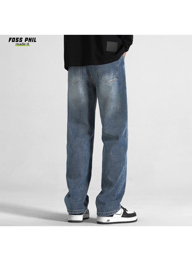 Foss Phil Men's Loose-fit Straight Leg Jeans Spring/summer Wide-leg Casual Pants American Style Zw8374 Medium Blue XL - Image 5