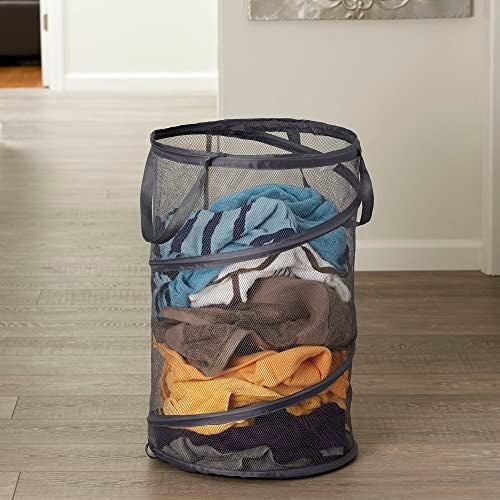Household Essentials 2027-1 Pop-Up Collapsible Mesh Laundry Hamper | Charcoal - Image 2