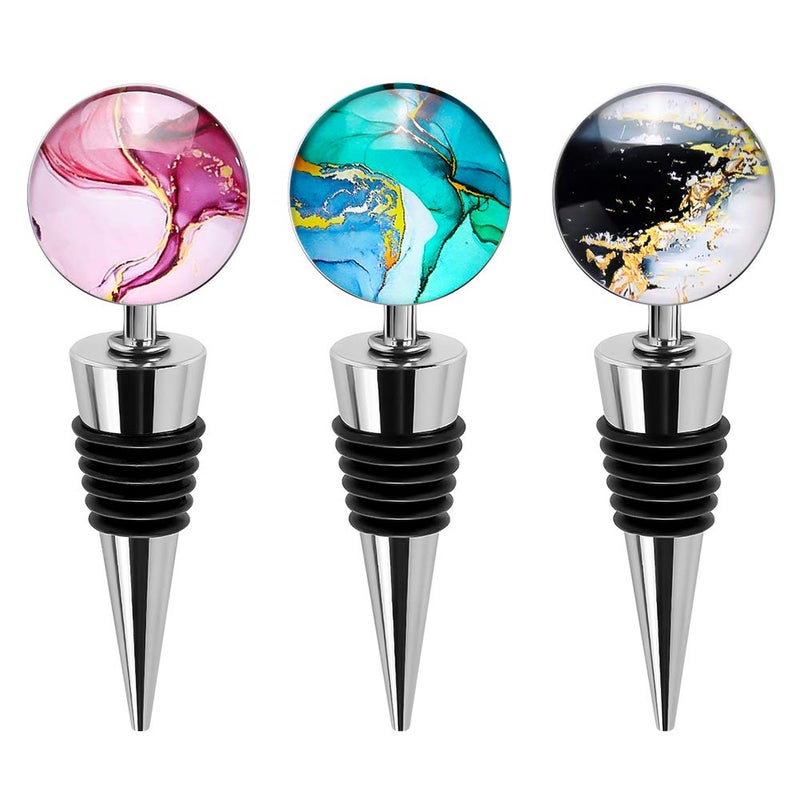 Soleebee 3 Pack Decorative Wine Stoppers Wine Bottle Stopper with Beautiful Art GlassBeverage Bottle Stoppers For Gifts Bar Holiday Party Wedding Style J