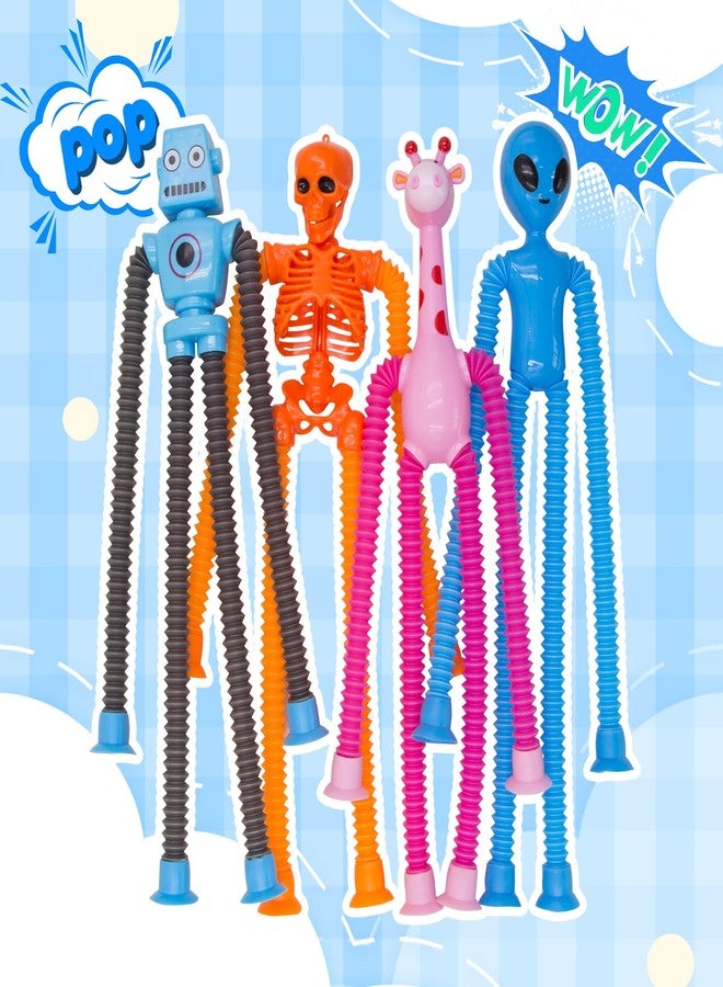 DODOMAGXANADU ألعاب فidget أنابيب البوب هيكل عظمي للأطفال، 8 قطع ألعاب فidget بوب روبوت، لعبة كوب شفط تلسكوبية لتخفيف التوتر والقلق، هدايا لعيد الميلاد للأطفال والرضع (8 قطع متعددة العناصر) - Image 5