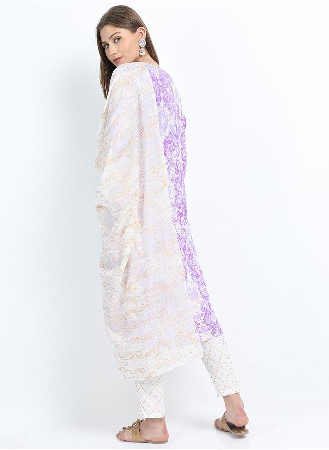 Vishudh Pack of 3 - Printed Straight Kurta, Trousers & Dupatta by Styli  - Image 3