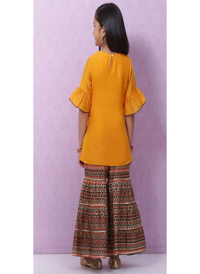 BIBA Girls Polyester Straight Printed Suit Set(KW5061E_11_Pink) - Image 5