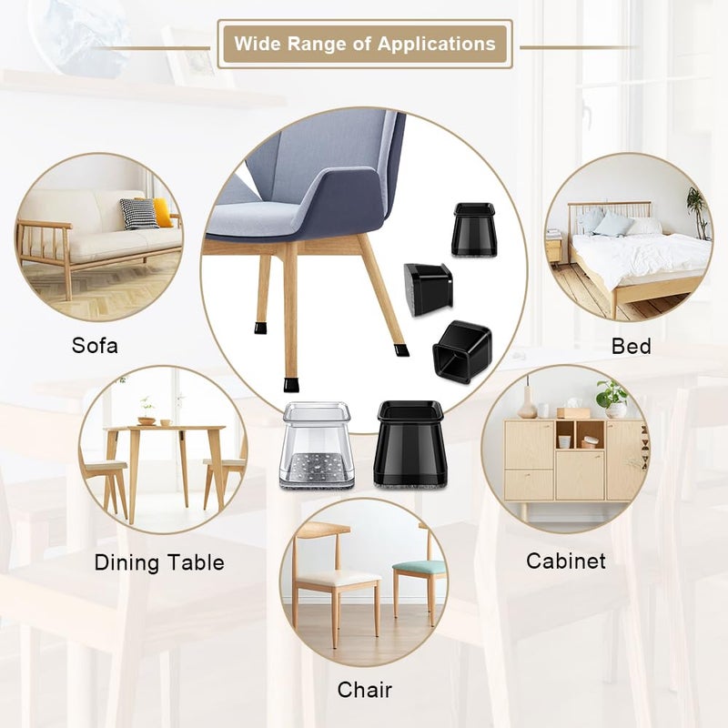 OASMU 32 Pcs Square Chair Leg Protectors for Hardwood Floors,Felt Furniture Floor Protectors with Silicone Caps, Large Size (Fits Chair Legs with Side Length: 1-1/16'' to 1-5/8'') - Image 3