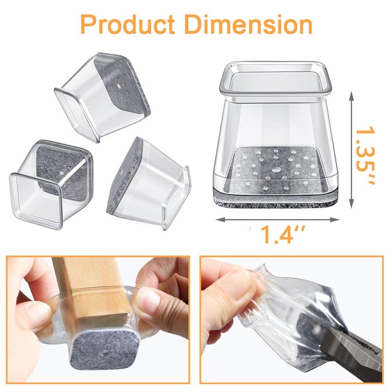 OASMU 32 Pcs Square Chair Leg Protectors for Hardwood Floors,Felt Furniture Floor Protectors with Silicone Caps, Large Size (Fits Chair Legs with Side Length: 1-1/16'' to 1-5/8'') - Image 4
