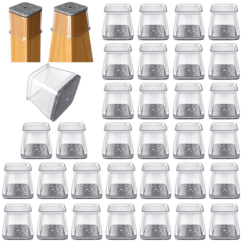 OASMU 32 Pcs Square Chair Leg Protectors for Hardwood Floors,Felt Furniture Floor Protectors with Silicone Caps, Large Size (Fits Chair Legs with Side Length: 1-1/16'' to 1-5/8'') - Image 1