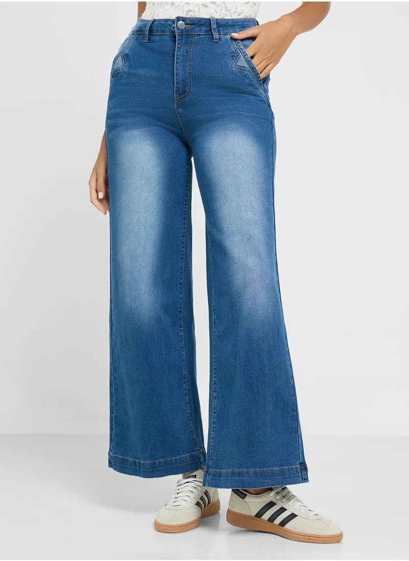 جينجر High Rise Wide Leg Jeans