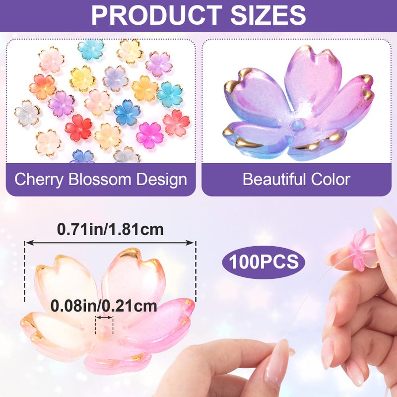 CustomyLife 100Pcs Colorful Cherry Blossom Beads, 5-Petal Acrylic Flower Beads, Mini Spacer Beads Hair Charms Halloween Christmas for Bracelets Earring Jewelry Making - Image 3