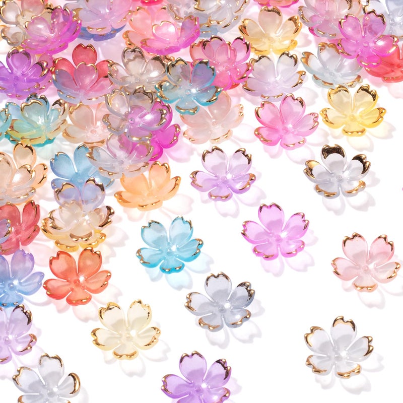 CustomyLife 100Pcs Colorful Cherry Blossom Beads, 5-Petal Acrylic Flower Beads, Mini Spacer Beads Hair Charms Halloween Christmas for Bracelets Earring Jewelry Making - Image 1