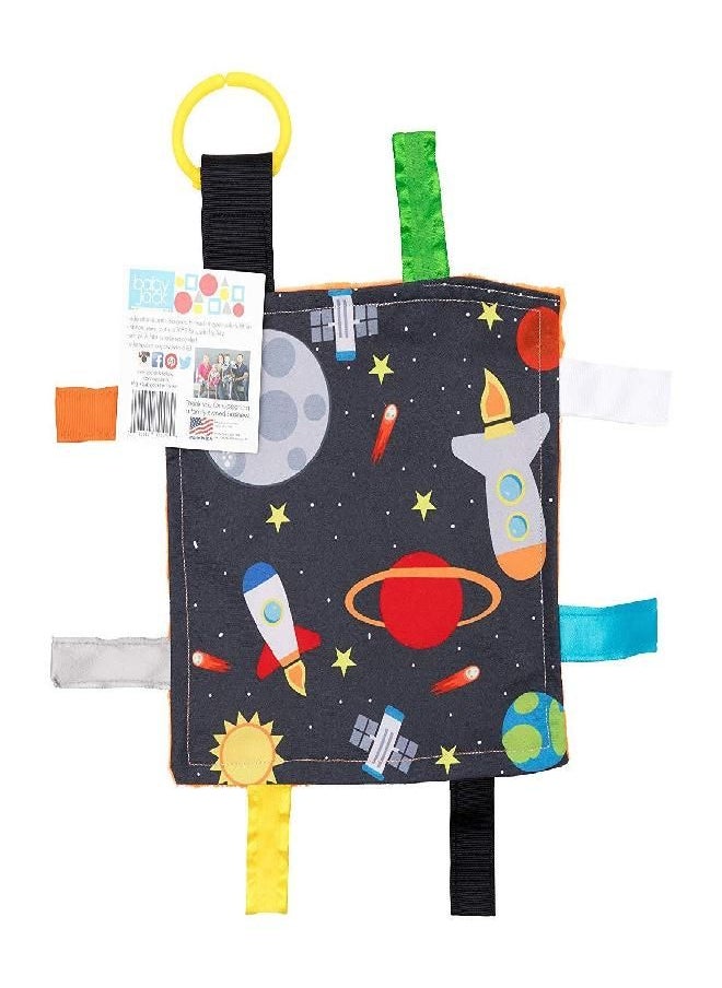 The Learning Lovey Baby Jack & Co 8x8” Space Lovey Tag Toys for Babies - Baby Crinkle Toys - Crinkle Toys for Baby - Soft & Safe - Learn Shapes & Colors - Ideal Baby Toy - BPA Free w/Stroller Clip  - Image 1