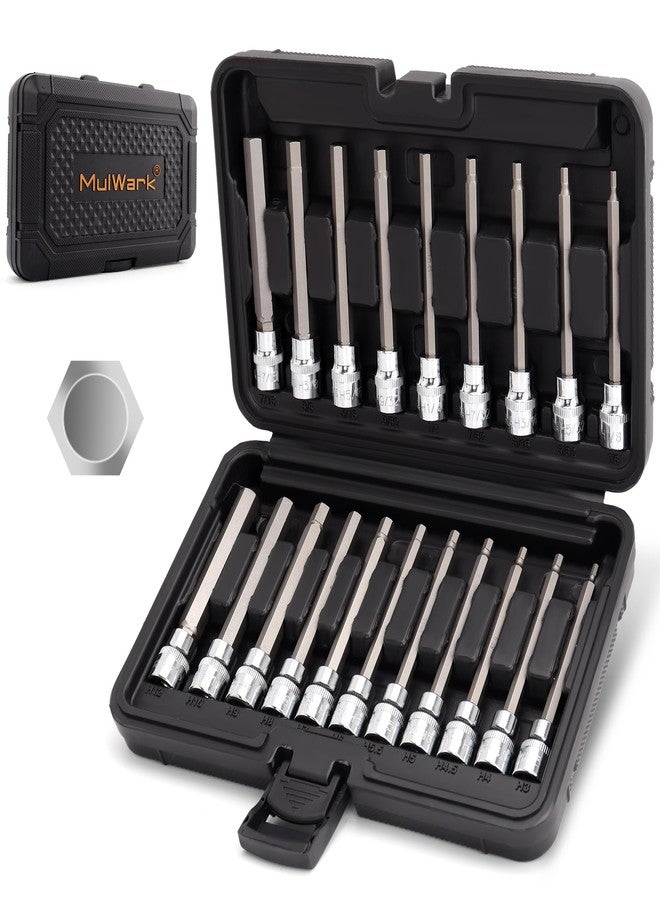 Mulwark 20PC 3/8" Drive Extra Long Allen Hex Bit Socket Set - Long Allen Socket Set contain Metric Allen Sockets 3mm - 12mm | SAE Hex Sockets 1/8'' - 7/16'' with Storage Case for Repair and Assembly - Image 1