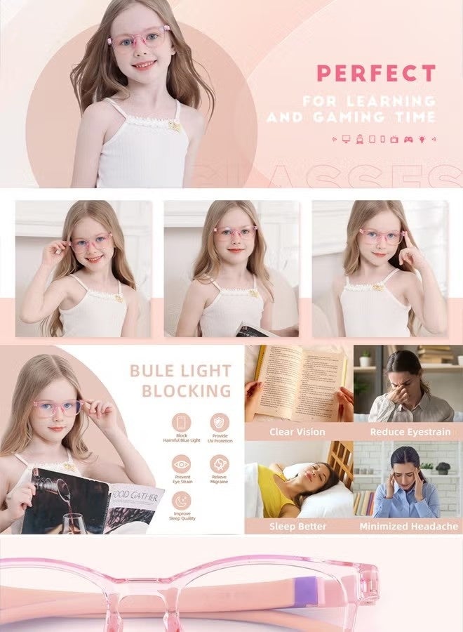 Happy D Kids Blue Light Blocking Glasses Silicon Material Anti Eyestrain UV Blocking Reading Glasses Gaming Computer Eyeglasses Light Weight Frame for Kids 3 to10 Year Old Pink - Image 4