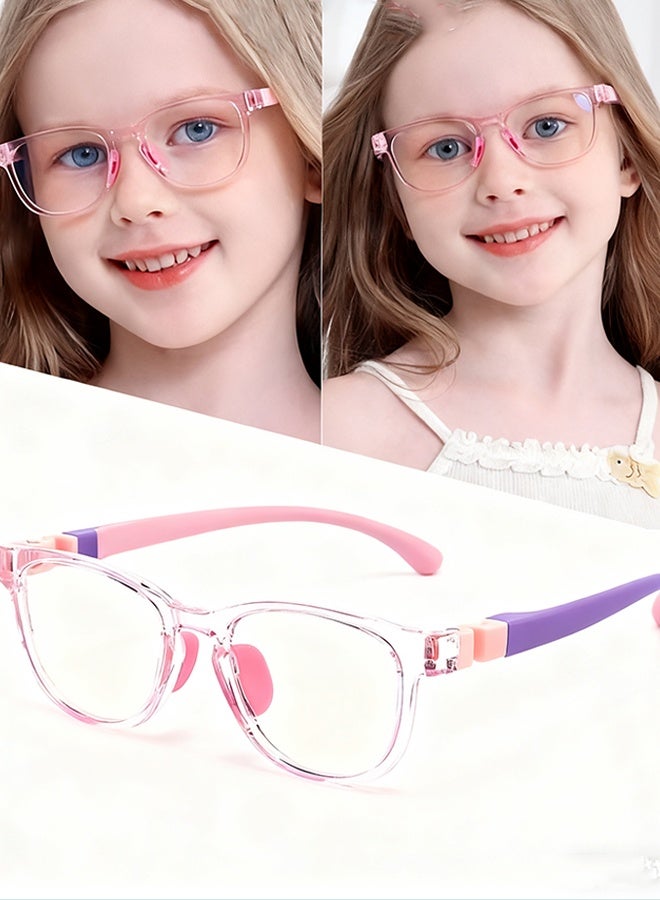 Happy D Kids Blue Light Blocking Glasses Silicon Material Anti Eyestrain UV Blocking Reading Glasses Gaming Computer Eyeglasses Light Weight Frame for Kids 3 to10 Year Old Pink - Image 1