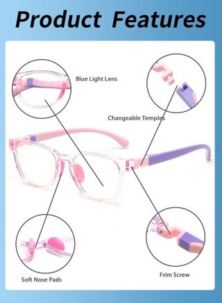 Kids Blue Light Blocking Glasses Silicon Material Anti Eyestrain UV Blocking Reading Glasses Gaming Computer Eyeglasses Light Weight Frame for Kids 3 to10 Year Old Pink - view 2