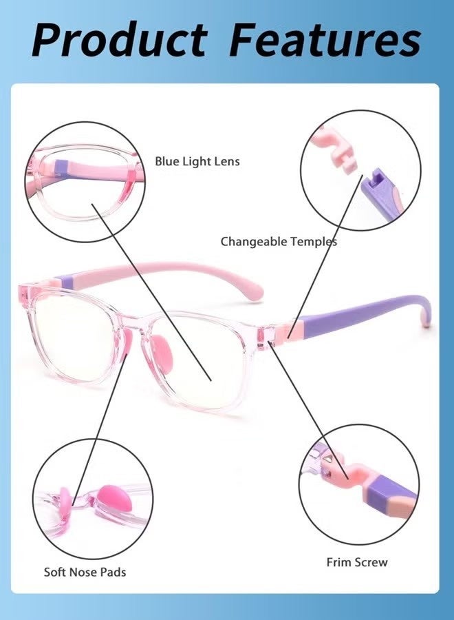 Happy D Kids Blue Light Blocking Glasses Silicon Material Anti Eyestrain UV Blocking Reading Glasses Gaming Computer Eyeglasses Light Weight Frame for Kids 3 to10 Year Old Pink - Image 2