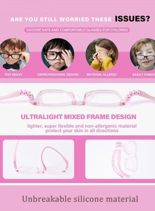 Kids Blue Light Blocking Glasses Silicon Material Anti Eyestrain UV Blocking Reading Glasses Gaming Computer Eyeglasses Light Weight Frame for Kids 3 to10 Year Old Pink - view 5