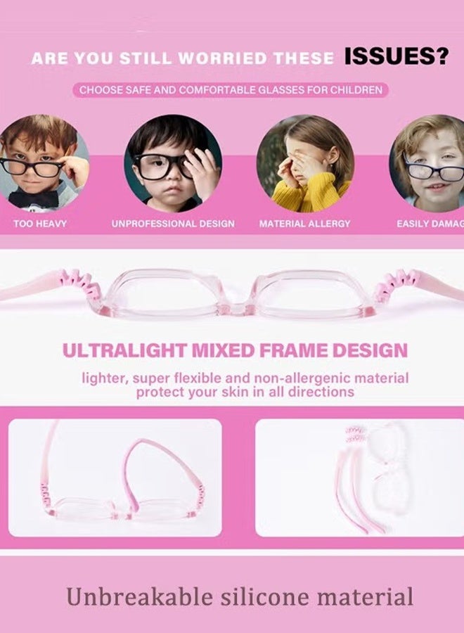 Happy D Kids Blue Light Blocking Glasses Silicon Material Anti Eyestrain UV Blocking Reading Glasses Gaming Computer Eyeglasses Light Weight Frame for Kids 3 to10 Year Old Pink - Image 5