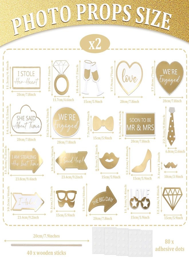 ojustbeok 40Pcs Engagement Party Decorations Gold Engagement Photo Booth Props We are Engaged Photo Props Decorations for Wedding Reception Bridal Shower Ceremony Party Supplies Favors - Image 2