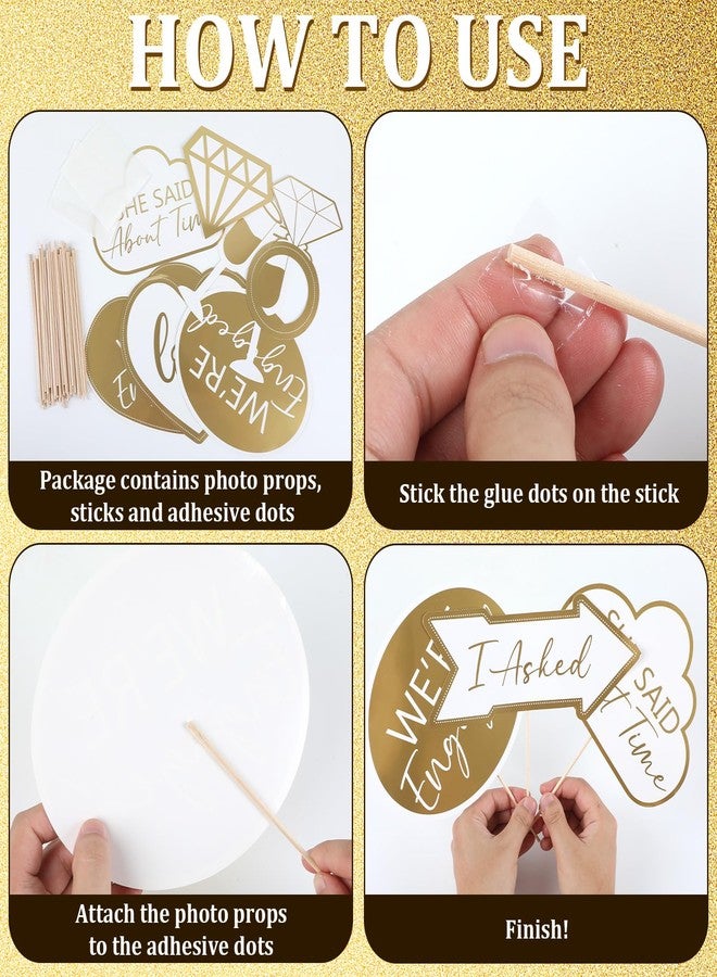 ojustbeok 40Pcs Engagement Party Decorations Gold Engagement Photo Booth Props We are Engaged Photo Props Decorations for Wedding Reception Bridal Shower Ceremony Party Supplies Favors - Image 4