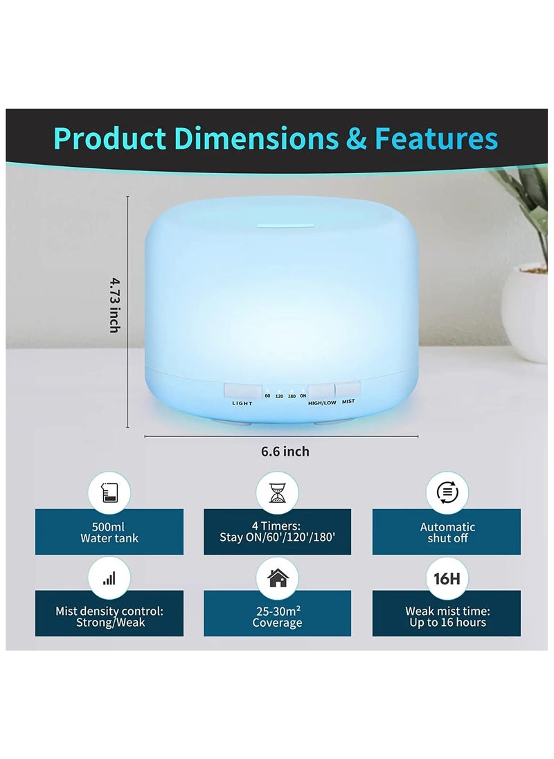 UanTii 500ml Essential Oil Diffuser 7 Color Night Light with Remote Control, Electric Aroma Ultrasonic Aromatherapy Humidifier Timer and Auto Shut Off  - Image 2