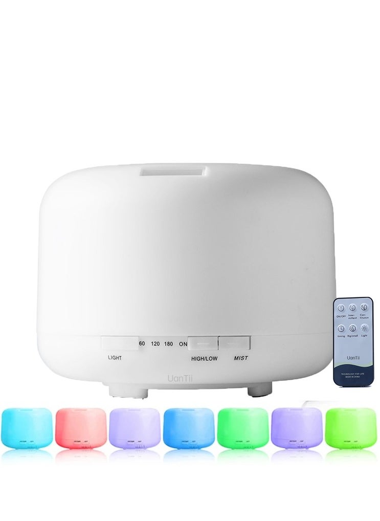 UanTii 500ml Essential Oil Diffuser 7 Color Night Light with Remote Control, Electric Aroma Ultrasonic Aromatherapy Humidifier Timer and Auto Shut Off  - Image 1