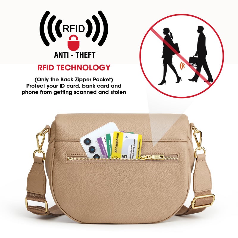 Kattee Crossbody Bag Bum Bags for Women, Leather Fanny Packs Belt Bag, Spacious Sling Purses for Women with RFID Blocking, Tan - Image 4