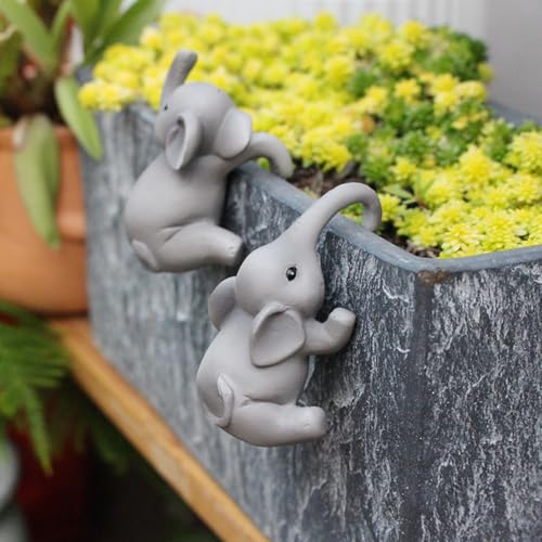 JARPSIRY Set of 2 Cute Climbing Elephant Statues Flower Pot Hugger, Resin Hanging Animals Figurine Outdoor Planter Pot Decorations for Home Garden Patio Lawn Yard Ornaments - Image 2