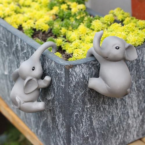 JARPSIRY Set of 2 Cute Climbing Elephant Statues Flower Pot Hugger, Resin Hanging Animals Figurine Outdoor Planter Pot Decorations for Home Garden Patio Lawn Yard Ornaments - Image 1