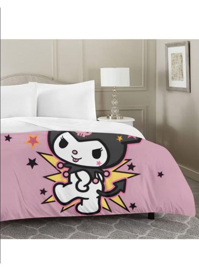 Sanrio Kuromi pattern bedding three-piece set of soft microfiber polyester sheets including cover and two pillowcases (size 150cmX200cm) - Image 2