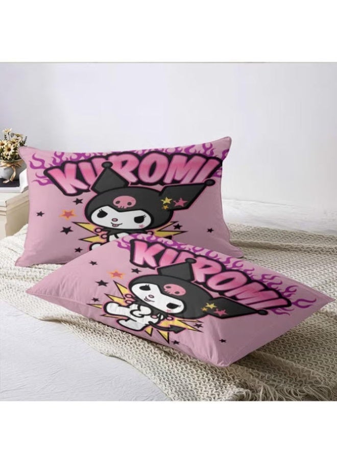 Sanrio Kuromi pattern bedding three-piece set of soft microfiber polyester sheets including cover and two pillowcases (size 150cmX200cm) - Image 3