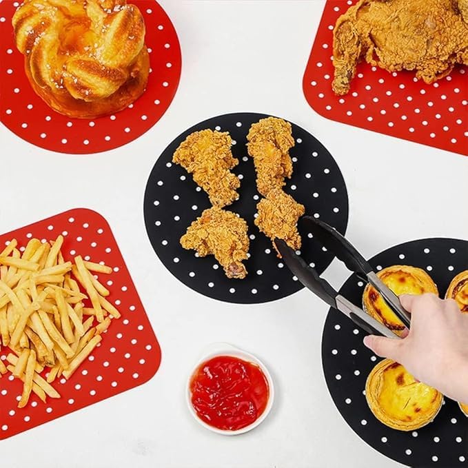2 pcs Square Round air Fryer Silicone Liners 85in Round Reusable Silicone Air Fryer Mats NonStick for Air Fryer Basket Reusable Replace Parchment Easy Clean Porous Liners Multicolor