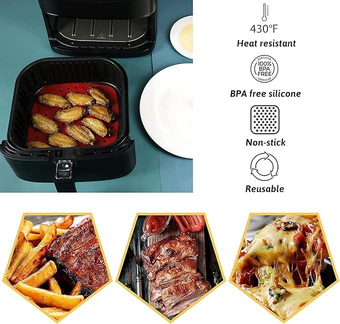 2 pcs Square Round air Fryer Silicone Liners 85in Round Reusable Silicone Air Fryer Mats NonStick for Air Fryer Basket Reusable Replace Parchment Easy Clean Porous Liners Multicolor