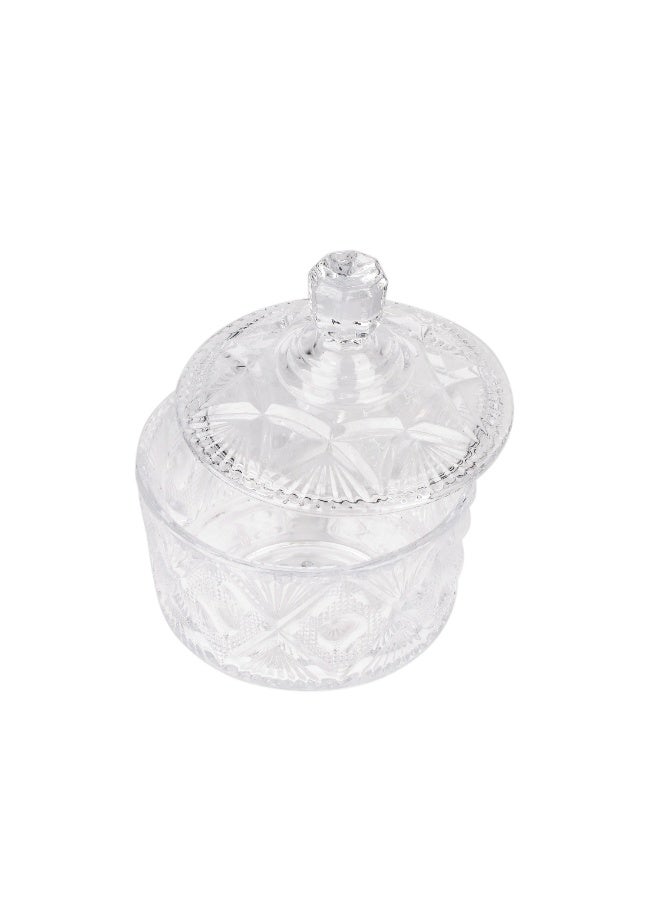 Royalford Multipurpose Glass Candy Jar- RF12798/ Elegant and Sleek, Durable and Long-Lasting Construction/ 12.5(d)x15 cm, Storage Box with Clear Lid and Body clear - Image 1