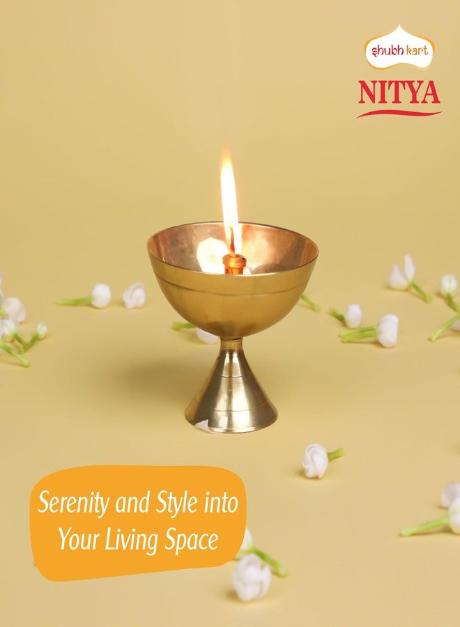 شوبكارت مصباح زيتي Shubhkart Nitya Pyali Diya (مقاس 4) - 74 غرام، مثالي لطقوس ديوالي وغيرها من الطقوس الدينية، وللاستخدام المنزلي والمكتبي والمعابد كهدية احتفالية | حامل مصباح زيتي لتزيين المنزل (ارتفاع 6.5 سم × طول 8 سم) - Image 3