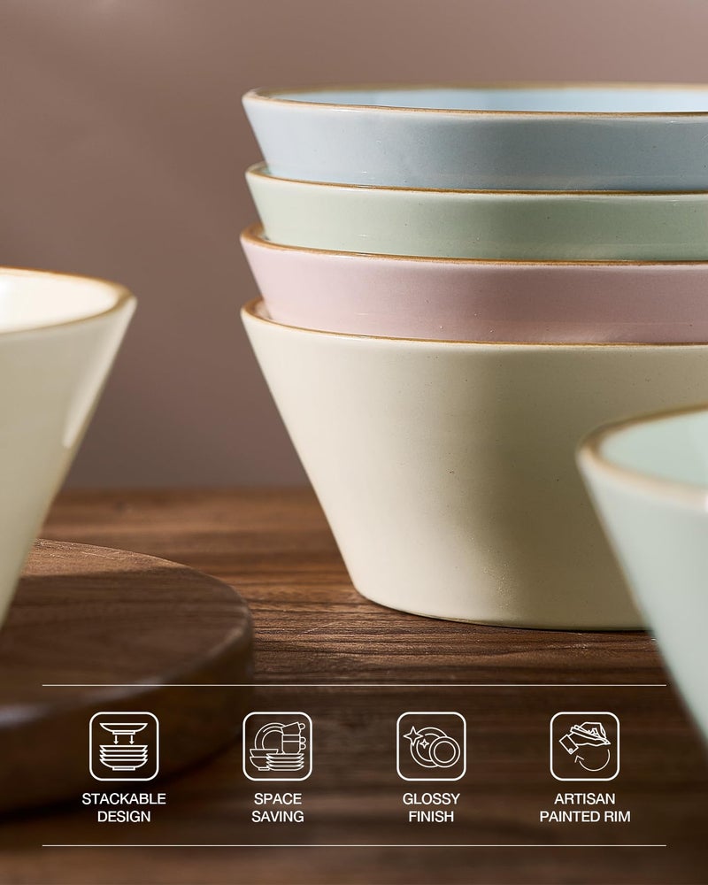 Famiware Saturn Dinnerware Sets, Plates and Bowls Sets for 4, 12 Pieces Stoneware Dish Set - Chip and Scratch Resistant, Microwave and Dishwasher Safe Tableware Set, Multi-color with Rim - Image 5