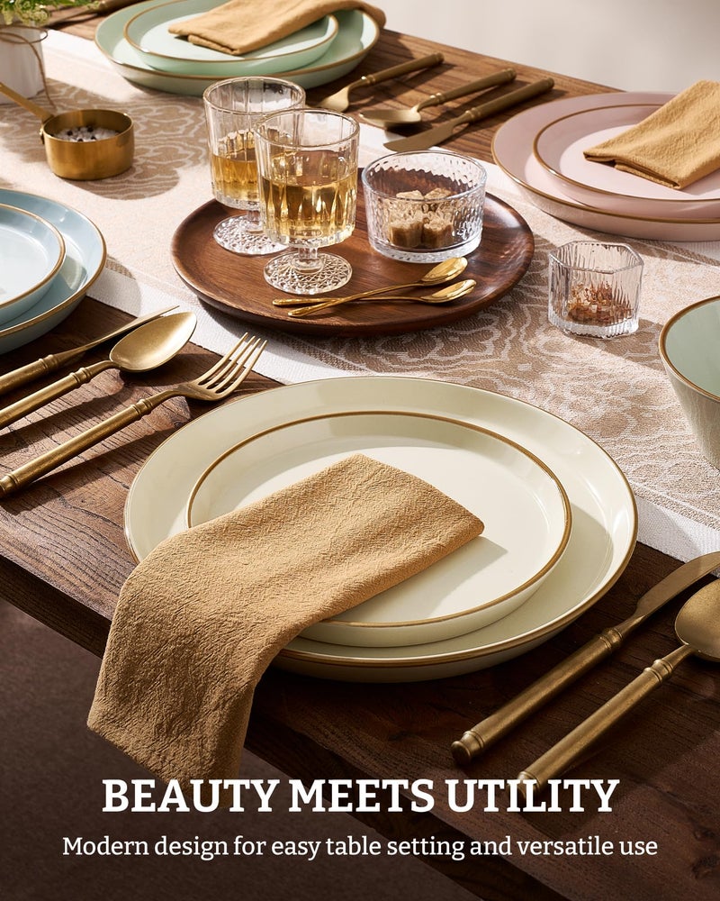 Famiware Saturn Dinnerware Sets, Plates and Bowls Sets for 4, 12 Pieces Stoneware Dish Set - Chip and Scratch Resistant, Microwave and Dishwasher Safe Tableware Set, Multi-color with Rim - Image 3