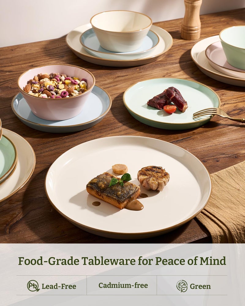 Famiware Saturn Dinnerware Sets, Plates and Bowls Sets for 4, 12 Pieces Stoneware Dish Set - Chip and Scratch Resistant, Microwave and Dishwasher Safe Tableware Set, Multi-color with Rim - Image 4