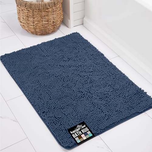 KANGAROO Bathroom Rugs, Chenille Soft Absorbent Bath Rug, Shaggy Shower Mat, Quick Dry Machine Wash Bathmat, Plush Carpet Mats for Tub, Bathtub and Room Home Decor Accessories, 36x24, Navy Blue - Image 1