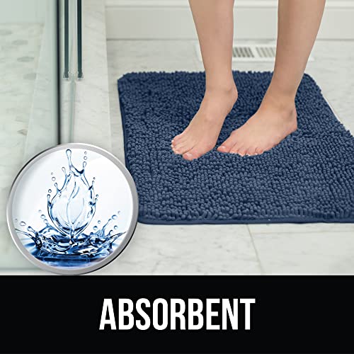 KANGAROO Bathroom Rugs, Chenille Soft Absorbent Bath Rug, Shaggy Shower Mat, Quick Dry Machine Wash Bathmat, Plush Carpet Mats for Tub, Bathtub and Room Home Decor Accessories, 36x24, Navy Blue - Image 3