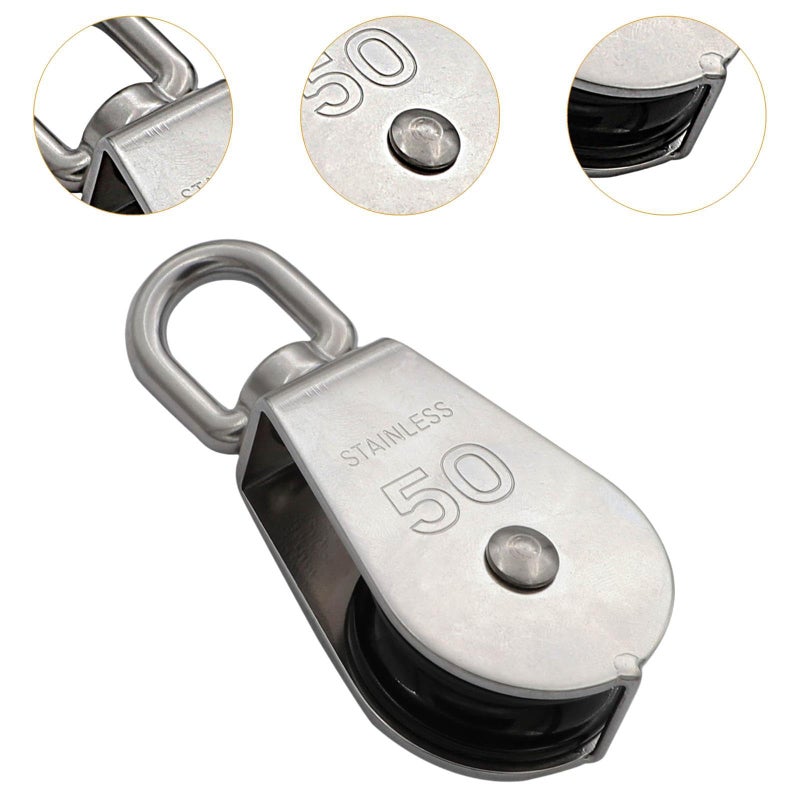 M50 Single Pulley Block 304 Stainless Steel Heavy Duty Lifting Hardware Wire Rope Towing Wheel - Image 4