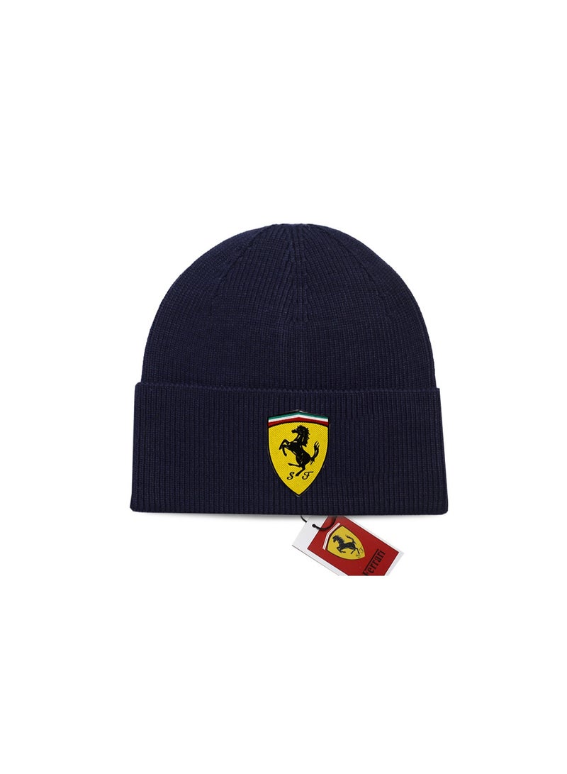Ferrari Scuderia Ferrari Unisex Navy Ribbed Knit Beanie with Prancing Horse Shield Logo