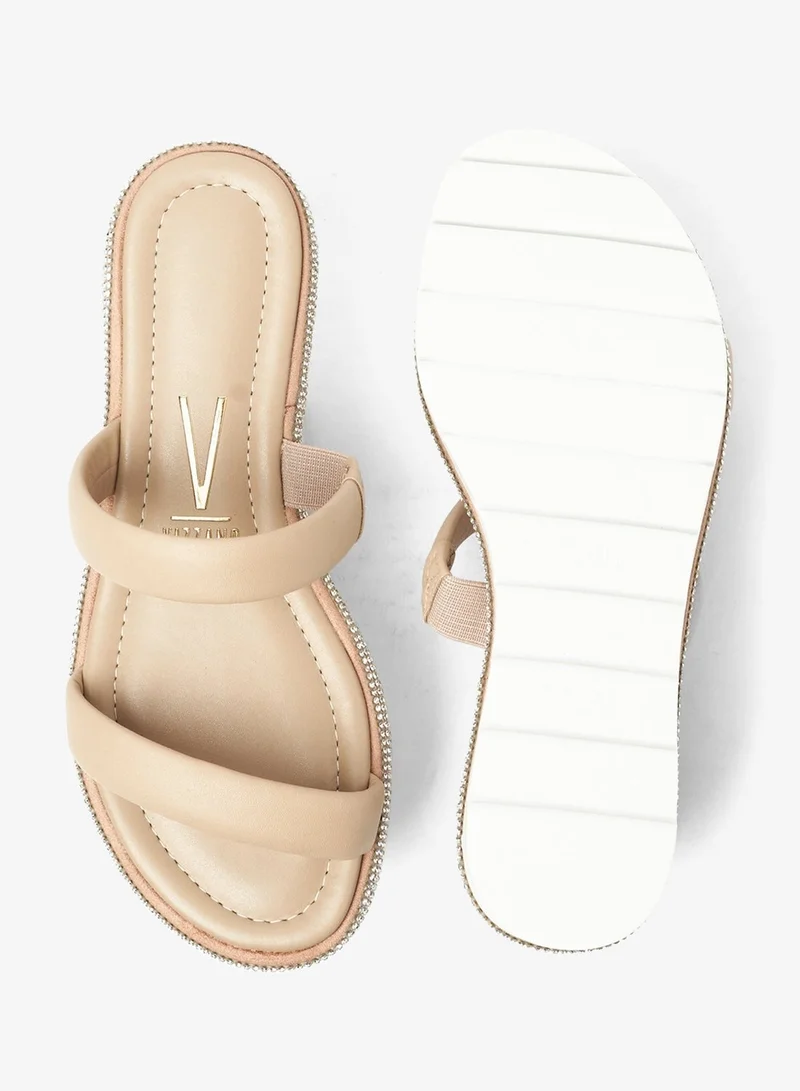 VIZZANO Beige Flat Sandals for Women – Stylish Ladies Flat Sandals & Comfortable Flat Slippers for Women | Best Price UAE